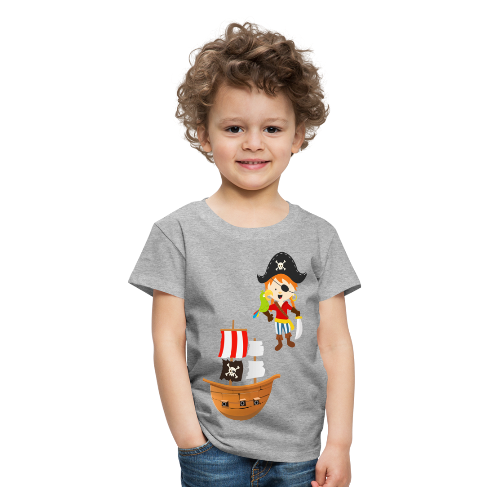 Kinder Premium T-Shirt - Pirat mit Piratenschiff - Grau meliert