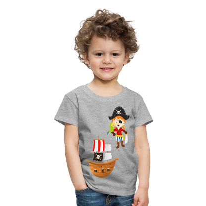 Kinder Premium T-Shirt - Pirat mit Piratenschiff - Grau meliert