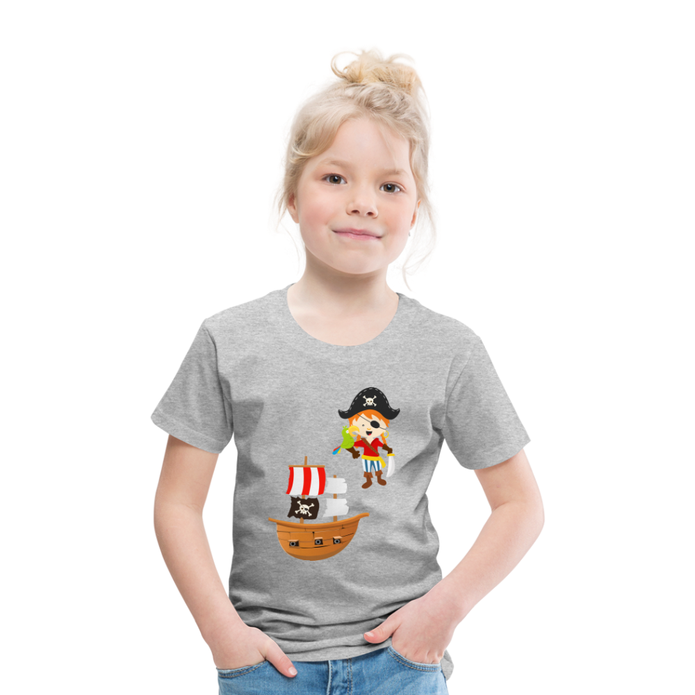 Kinder Premium T-Shirt - Pirat mit Piratenschiff - Grau meliert