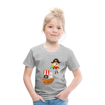 Kinder Premium T-Shirt - Pirat mit Piratenschiff - Grau meliert