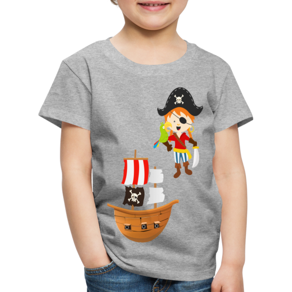 Kinder Premium T-Shirt - Pirat mit Piratenschiff - Grau meliert