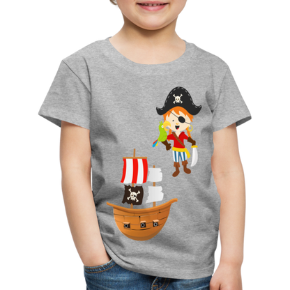 Kinder Premium T-Shirt - Pirat mit Piratenschiff - Grau meliert