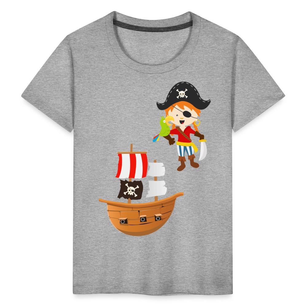 Kinder Premium T-Shirt - Pirat mit Piratenschiff - Grau meliert