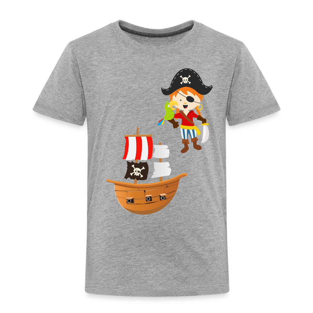 Kinder Premium T-Shirt - Pirat mit Piratenschiff - Grau meliert