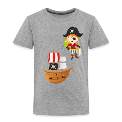 Kinder Premium T-Shirt - Pirat mit Piratenschiff - Grau meliert