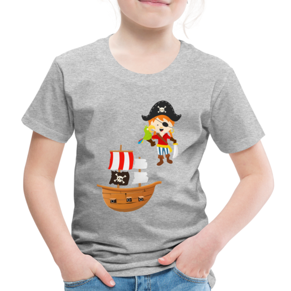 Kinder Premium T-Shirt - Pirat mit Piratenschiff - Grau meliert