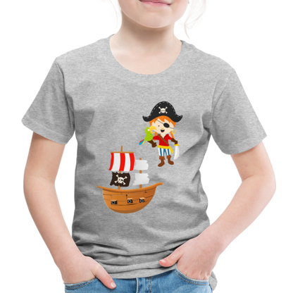 Kinder Premium T-Shirt - Pirat mit Piratenschiff - Grau meliert