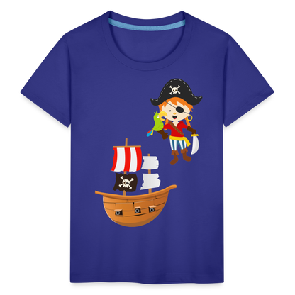 Kinder Premium T-Shirt - Pirat mit Piratenschiff - Königsblau