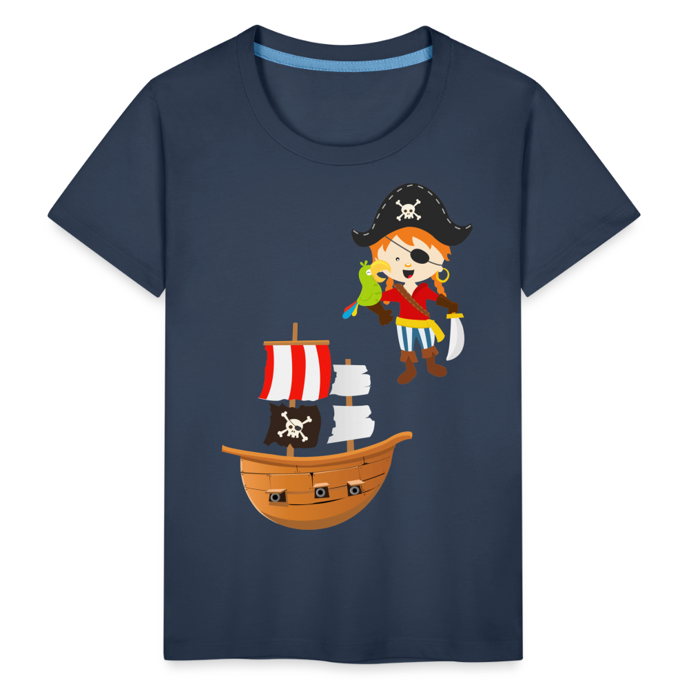 Kinder Premium T-Shirt - Pirat mit Piratenschiff - Navy