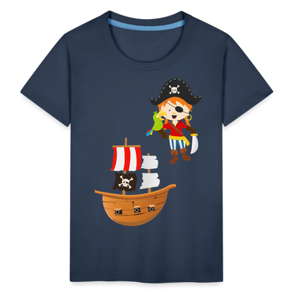 Kinder Premium T-Shirt - Pirat mit Piratenschiff - Navy