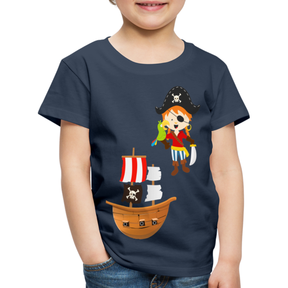 Kinder Premium T-Shirt - Pirat mit Piratenschiff - Navy