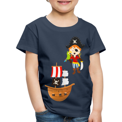 Kinder Premium T-Shirt - Pirat mit Piratenschiff - Navy