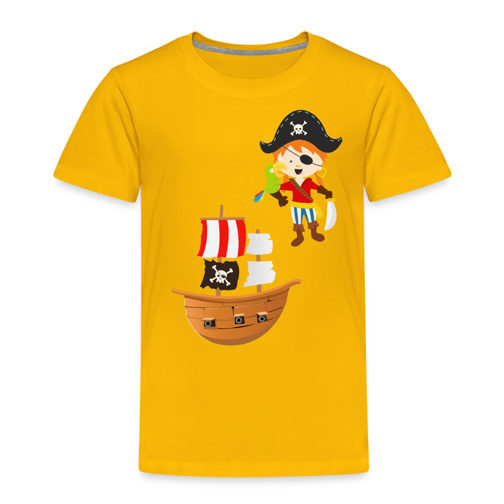 Kinder Premium T-Shirt - Pirat mit Piratenschiff - Sonnengelb