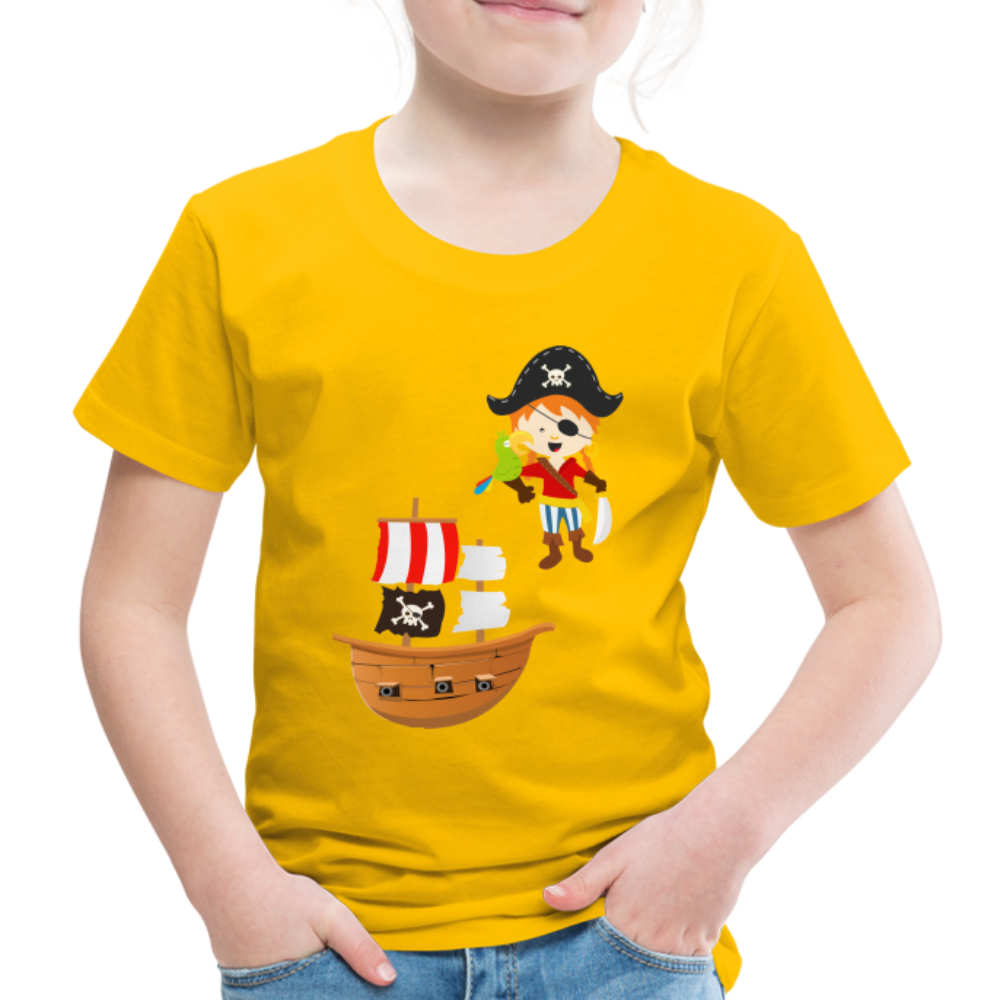 Kinder Premium T-Shirt - Pirat mit Piratenschiff - Sonnengelb