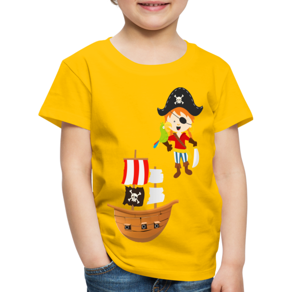 Kinder Premium T-Shirt - Pirat mit Piratenschiff - Sonnengelb