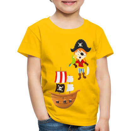 Kinder Premium T-Shirt - Pirat mit Piratenschiff - Sonnengelb