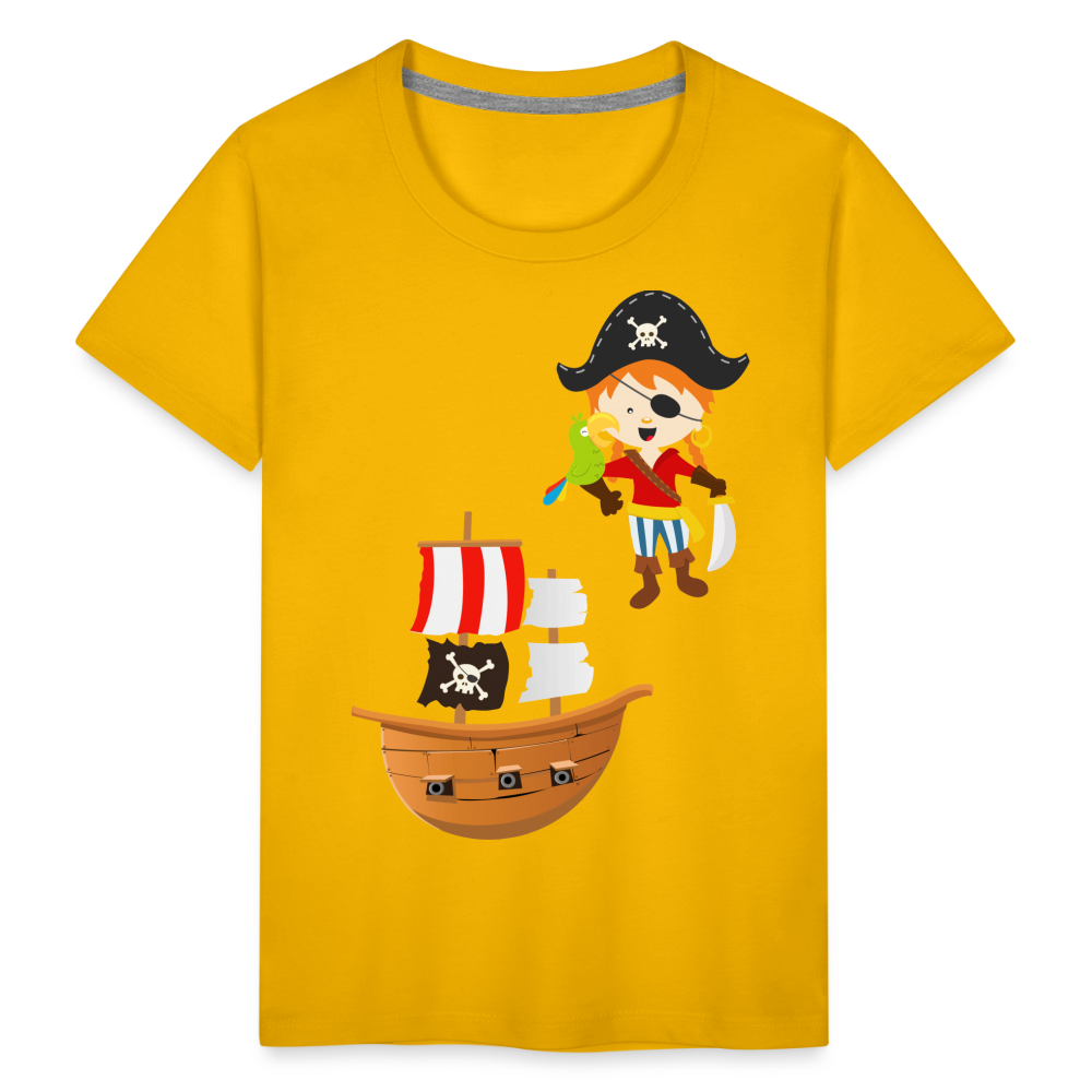 Kinder Premium T-Shirt - Pirat mit Piratenschiff - Sonnengelb