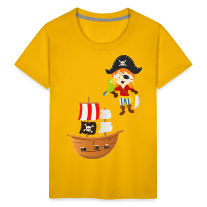 Kinder Premium T-Shirt - Pirat mit Piratenschiff - Sonnengelb