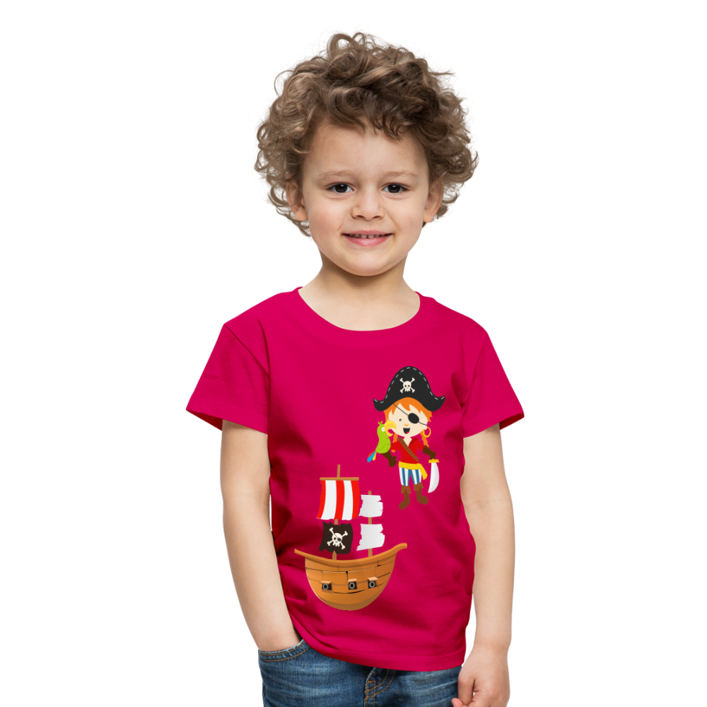 Kinder Premium T-Shirt - Pirat mit Piratenschiff - dunkles Pink