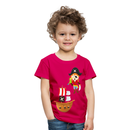 Kinder Premium T-Shirt - Pirat mit Piratenschiff - dunkles Pink