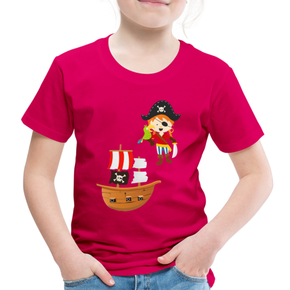 Kinder Premium T-Shirt - Pirat mit Piratenschiff - dunkles Pink