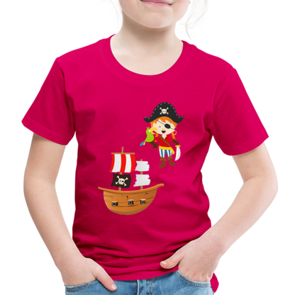 Kinder Premium T-Shirt - Pirat mit Piratenschiff - dunkles Pink