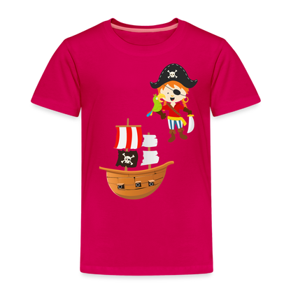 Kinder Premium T-Shirt - Pirat mit Piratenschiff - dunkles Pink