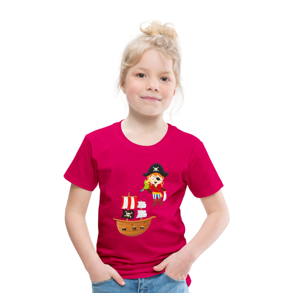 Kinder Premium T-Shirt - Pirat mit Piratenschiff - dunkles Pink