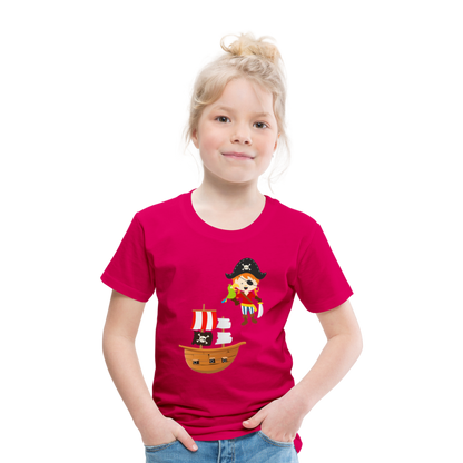 Kinder Premium T-Shirt - Pirat mit Piratenschiff - dunkles Pink