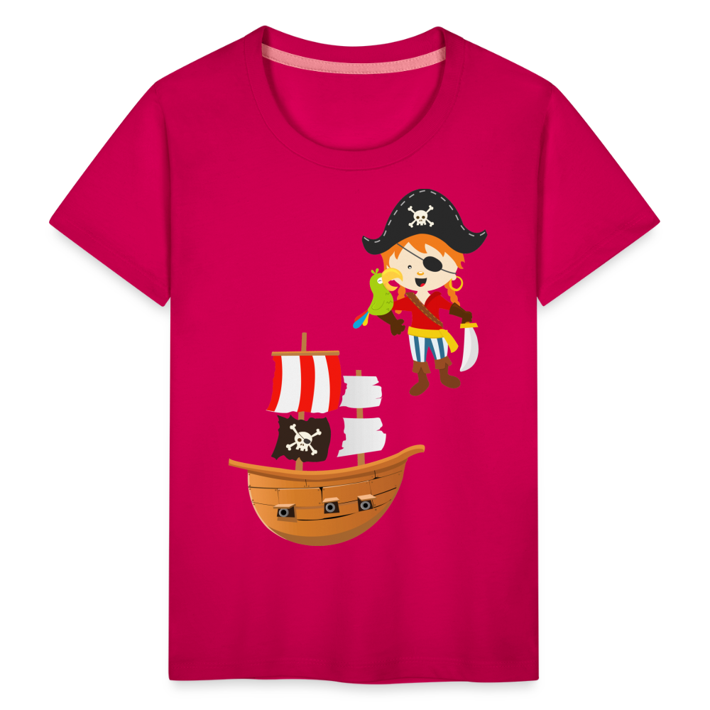 Kinder Premium T-Shirt - Pirat mit Piratenschiff - dunkles Pink