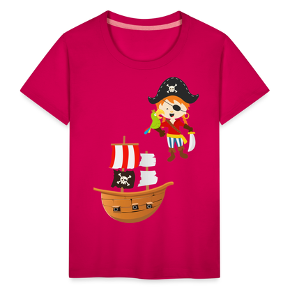 Kinder Premium T-Shirt - Pirat mit Piratenschiff - dunkles Pink