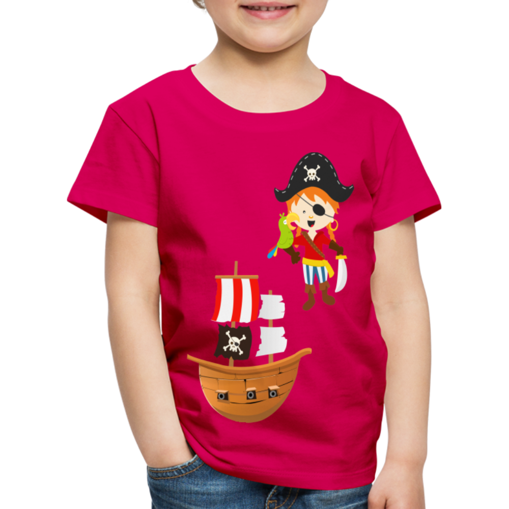 Kinder Premium T-Shirt - Pirat mit Piratenschiff - dunkles Pink