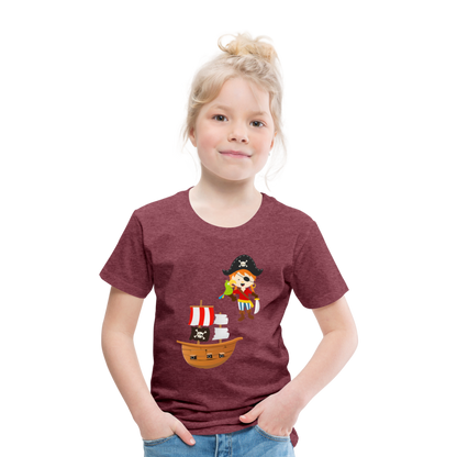 Kinder Premium T-Shirt - Pirat mit Piratenschiff - Bordeauxrot meliert