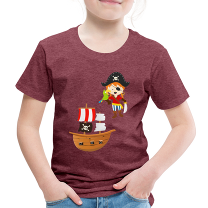 Kinder Premium T-Shirt - Pirat mit Piratenschiff - Bordeauxrot meliert