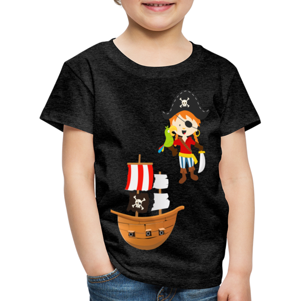 Kinder Premium T-Shirt - Pirat mit Piratenschiff - Anthrazit