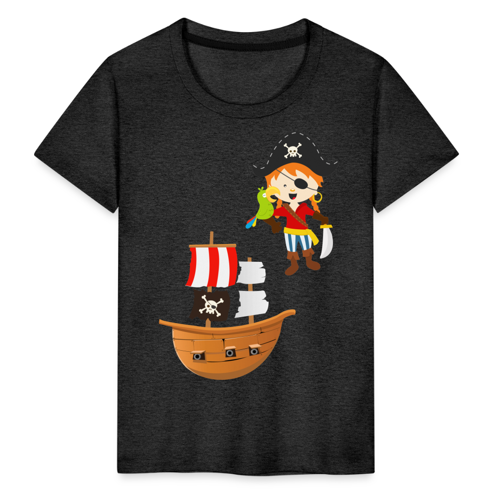 Kinder Premium T-Shirt - Pirat mit Piratenschiff - Anthrazit