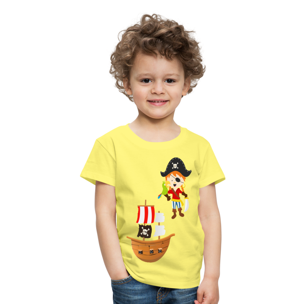 Kinder Premium T-Shirt - Pirat mit Piratenschiff - Gelb