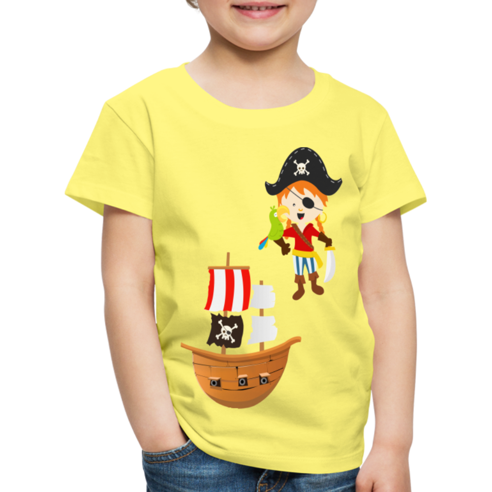 Kinder Premium T-Shirt - Pirat mit Piratenschiff - Gelb