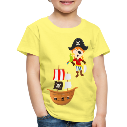 Kinder Premium T-Shirt - Pirat mit Piratenschiff - Gelb