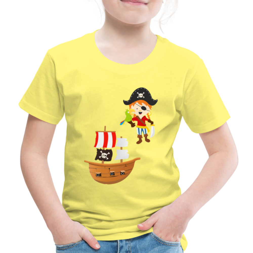 Kinder Premium T-Shirt - Pirat mit Piratenschiff - Gelb