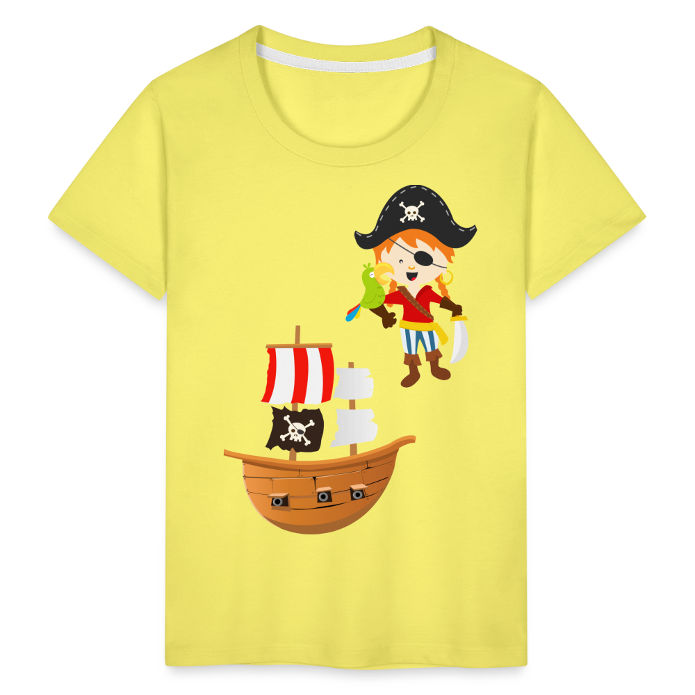 Kinder Premium T-Shirt - Pirat mit Piratenschiff - Gelb