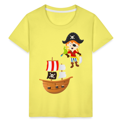 Kinder Premium T-Shirt - Pirat mit Piratenschiff - Gelb