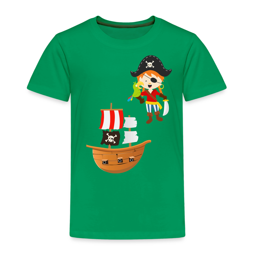 Kinder Premium T-Shirt - Pirat mit Piratenschiff - Kelly Green