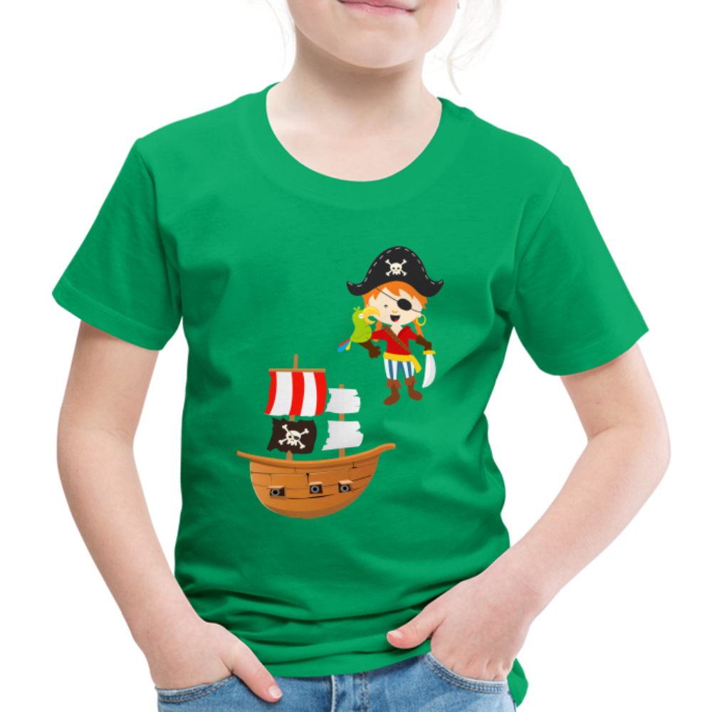 Kinder Premium T-Shirt - Pirat mit Piratenschiff - Kelly Green