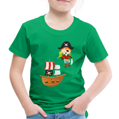 Kinder Premium T-Shirt - Pirat mit Piratenschiff - Kelly Green