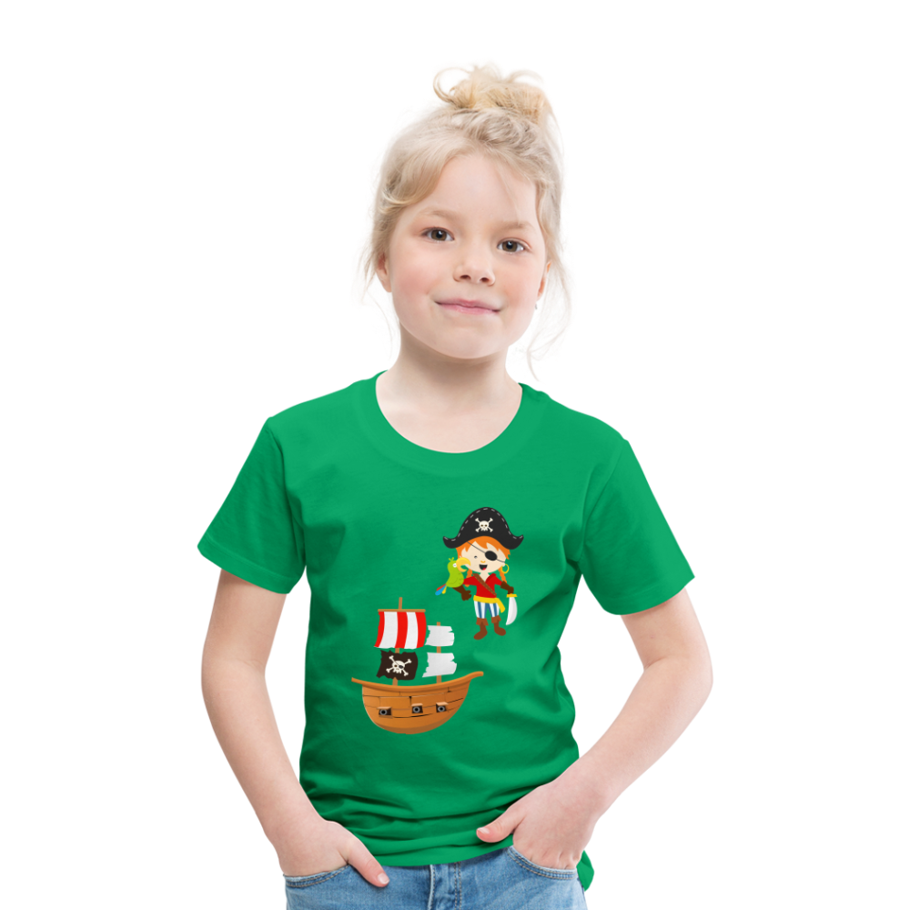 Kinder Premium T-Shirt - Pirat mit Piratenschiff - Kelly Green