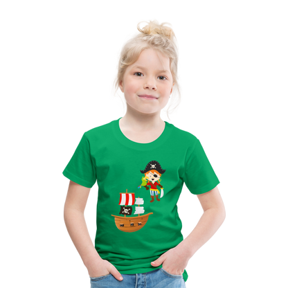 Kinder Premium T-Shirt - Pirat mit Piratenschiff - Kelly Green