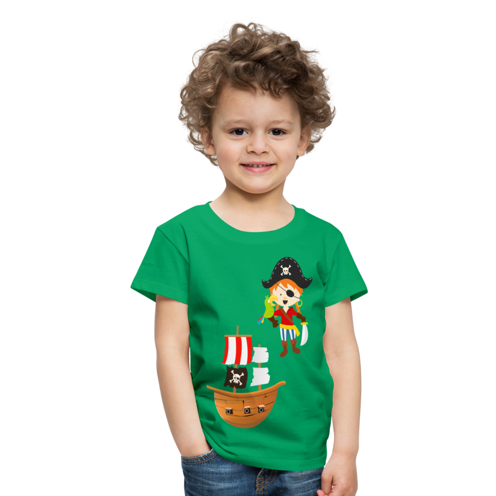 Kinder Premium T-Shirt - Pirat mit Piratenschiff - Kelly Green