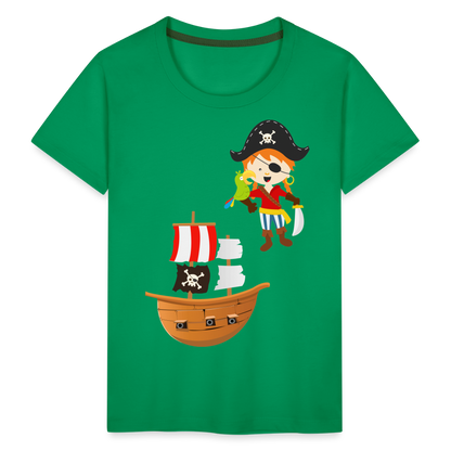 Kinder Premium T-Shirt - Pirat mit Piratenschiff - Kelly Green