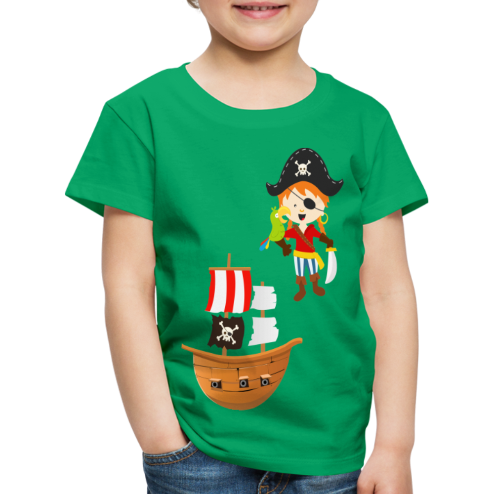 Kinder Premium T-Shirt - Pirat mit Piratenschiff - Kelly Green